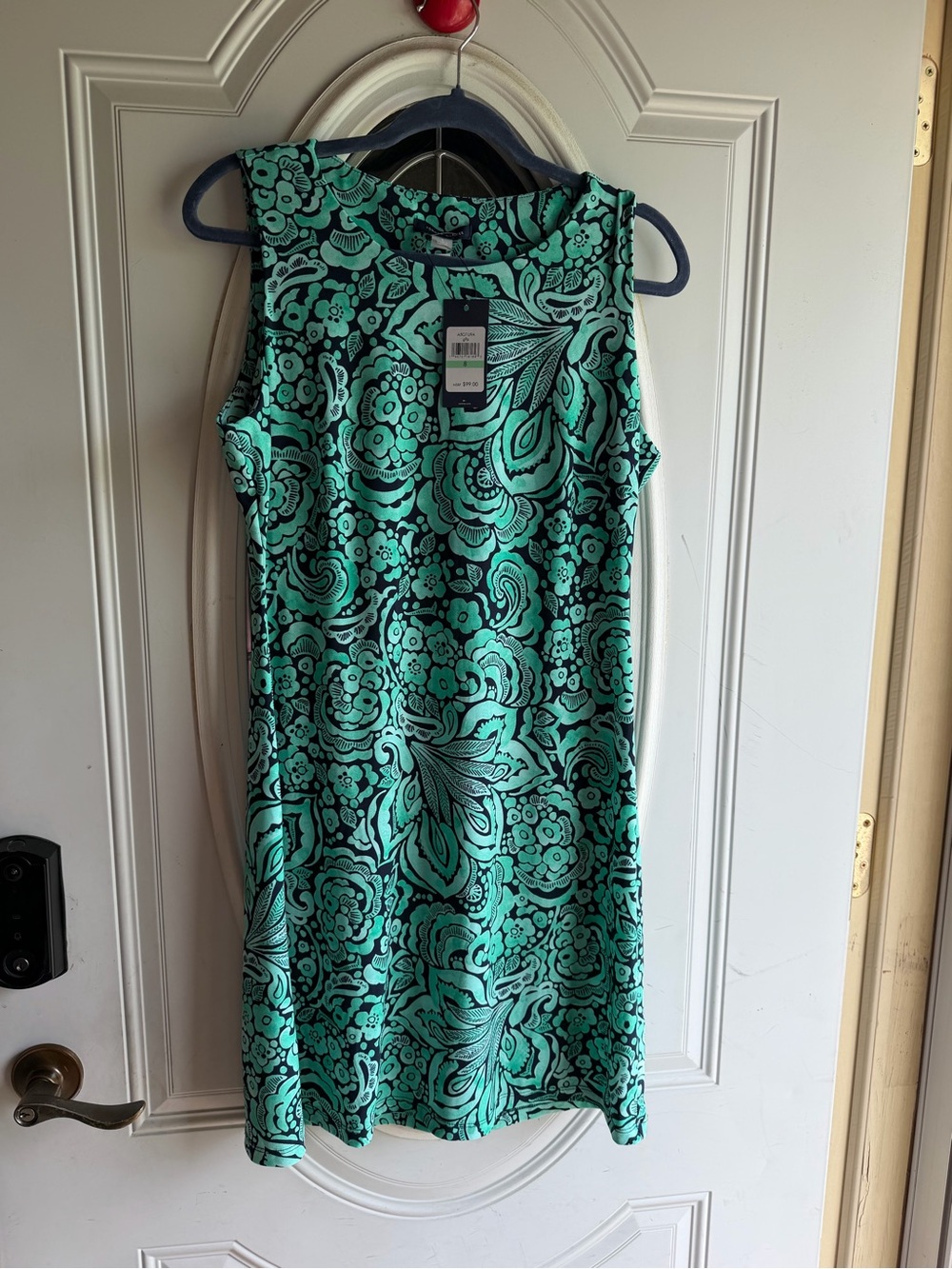 Tommy Hilfiger Mint Green and Black Floral Sleeveless Shift Dress